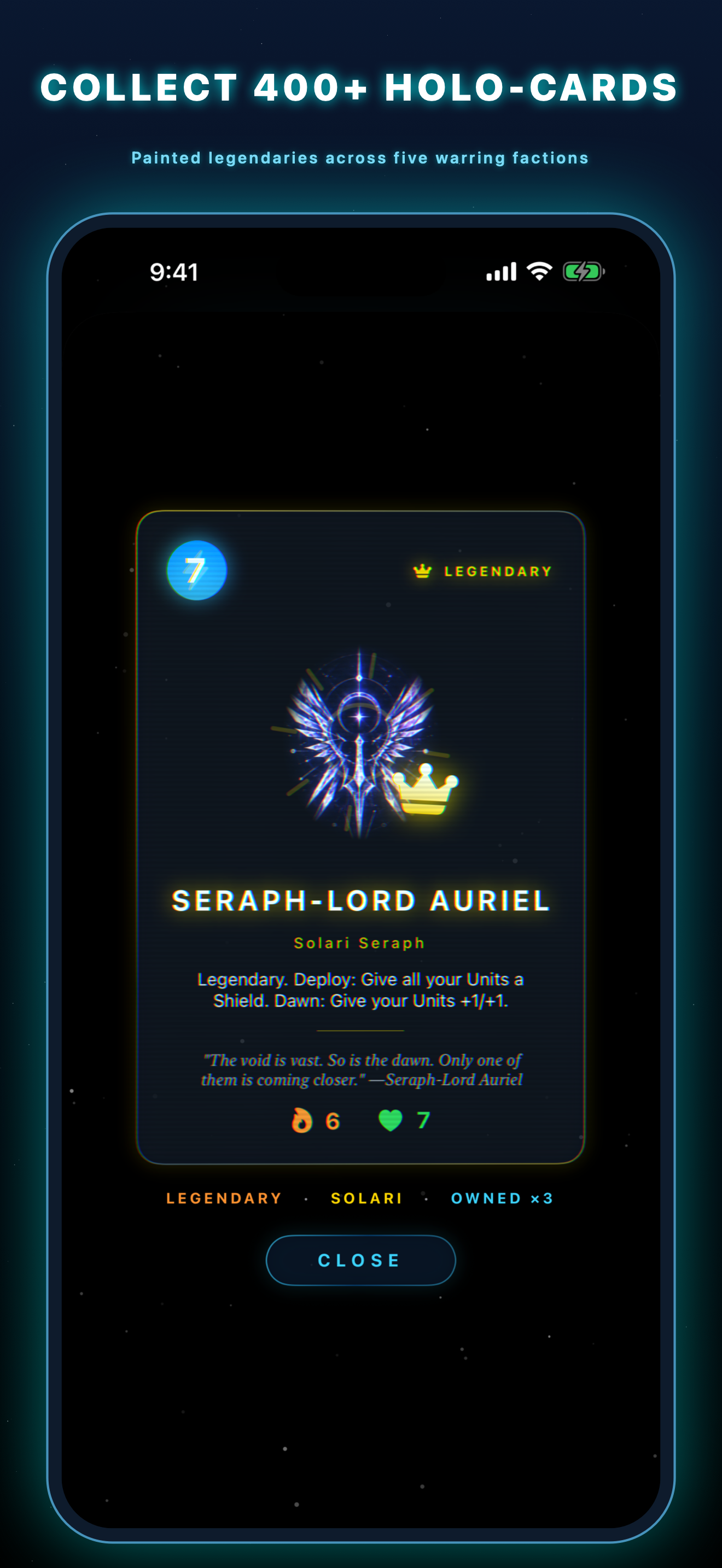 Seraph-Lord Auriel legendary holo-card detail